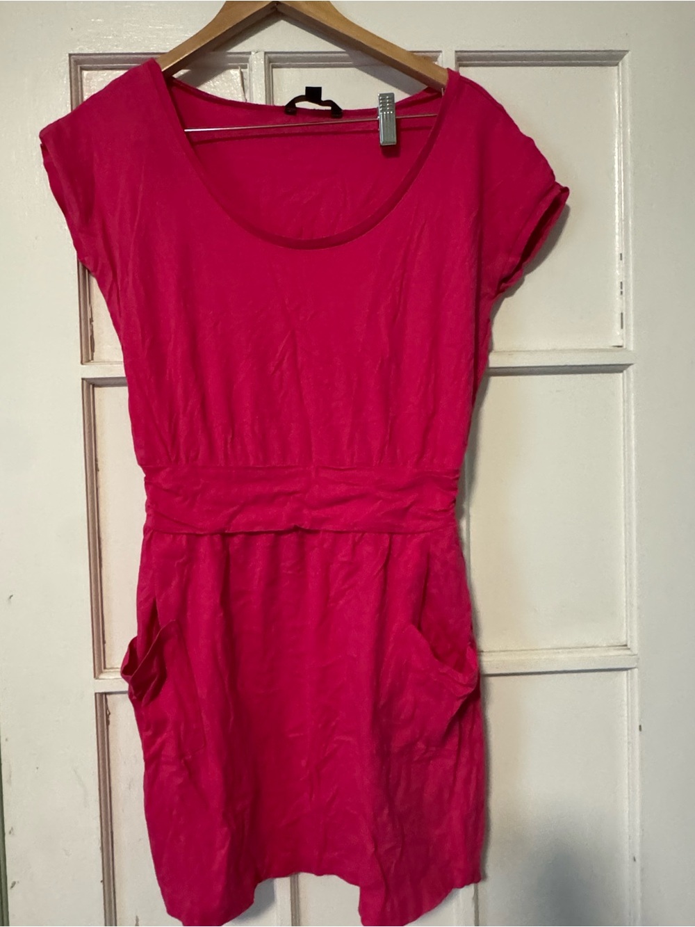 Banana Republic Short Sleeve Scoop-Neck Mini Dress in Hot Pink